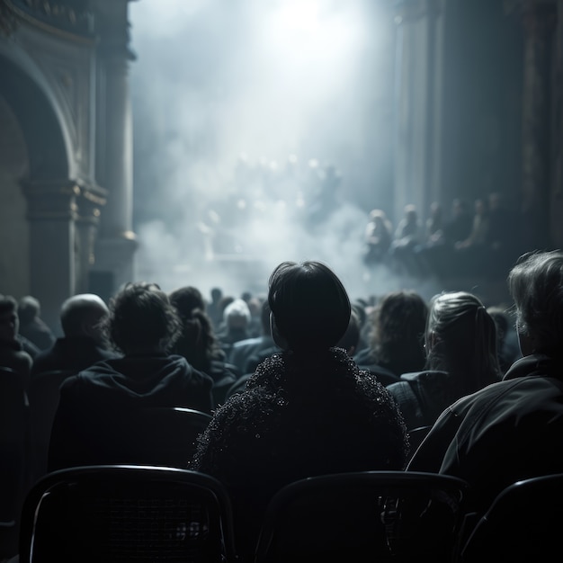 Free Photo people with gothic style costumes and make-up performing drama for world theatre day