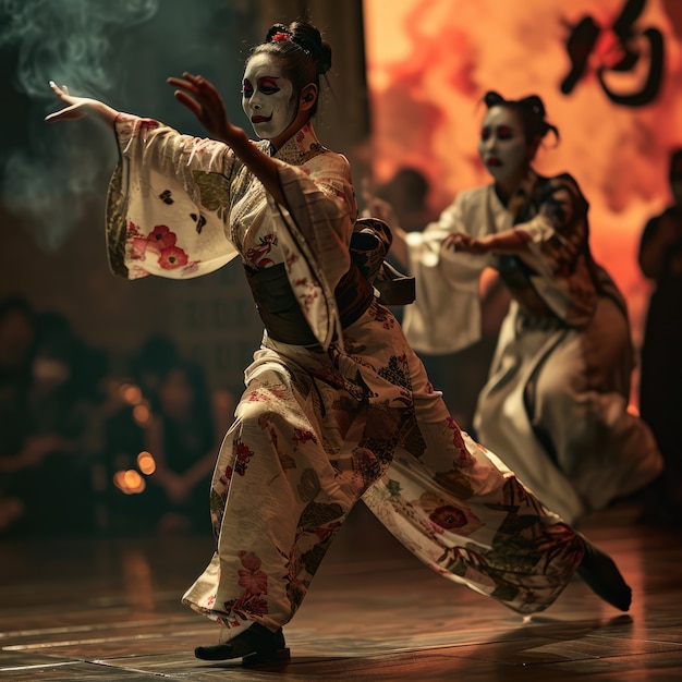 People with gothic style costumes and make-up performing drama for world theatre day