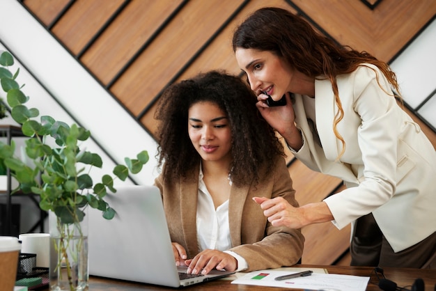 People working in elegant and cozy office space