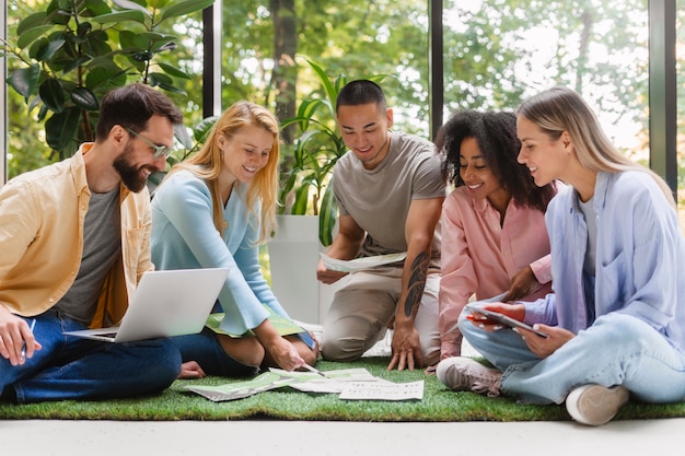 People working in tech brand together