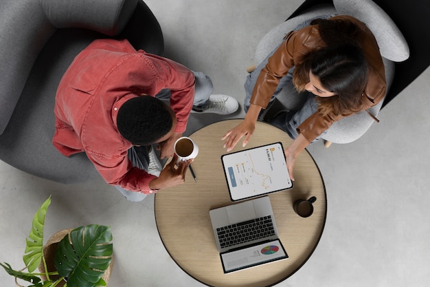 People working with documents top view