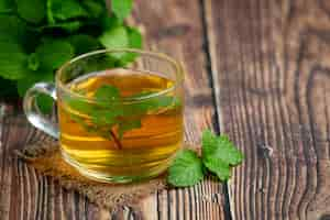 Free photo peppermint tea in glass ready to drink