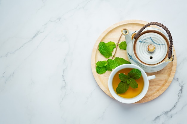 Peppermint tea in glass ready to drink