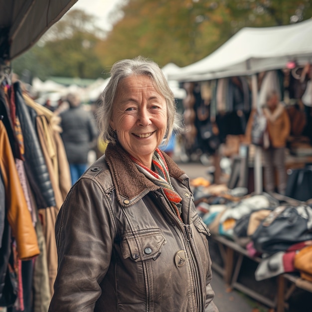 Person browsing through items at a yard sale looking for bargains