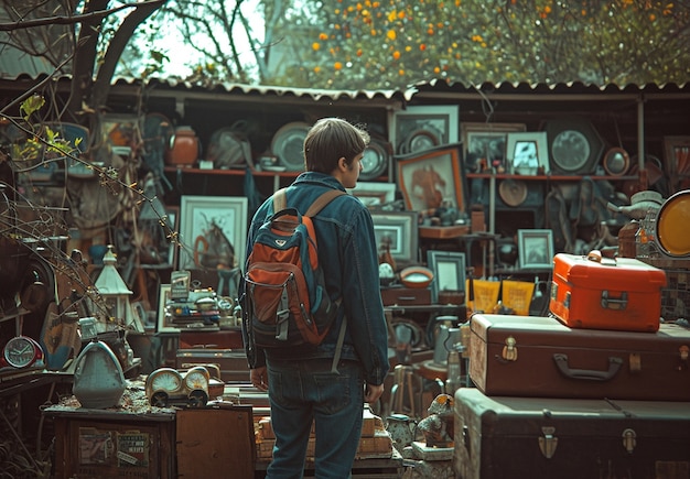 Free Photo person browsing through items at a yard sale looking for bargains