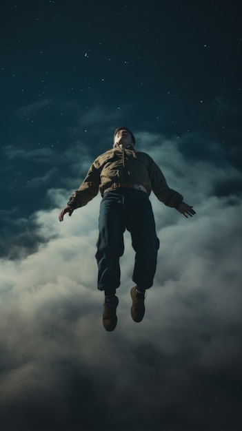 Person defying the laws of physics by levitating in the atmosphere