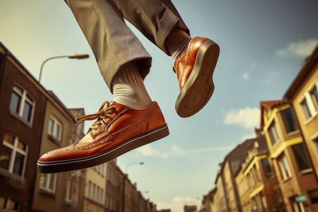 Person defying the laws of physics by levitating in the atmosphere