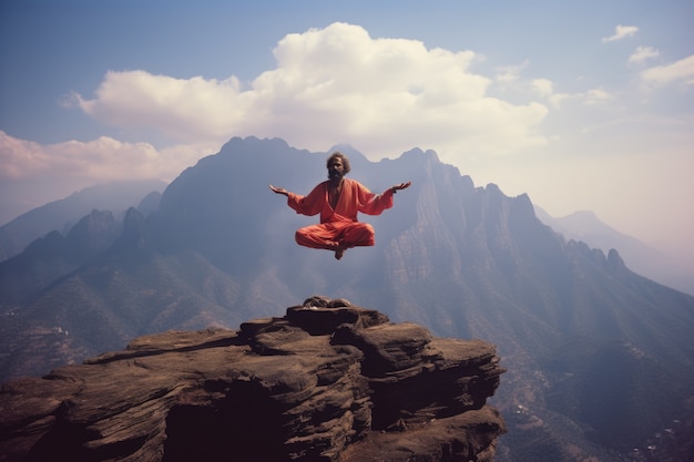 Free photo person defying the laws of physics by levitating in the atmosphere