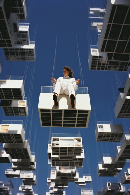 Person defying the laws of physics by levitating in the atmosphere