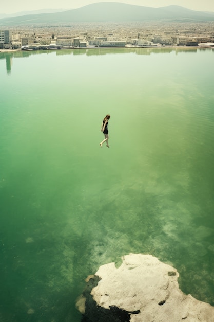 Free Photo person defying the laws of physics by levitating in the atmosphere