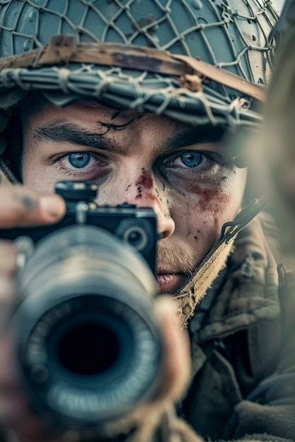 Free photo person documenting war and conflict zone through photography