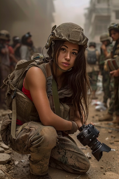 Free photo person documenting war and conflict zone through photography