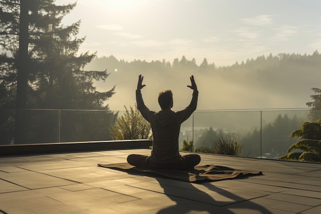 Free photo person doing yoga in nature