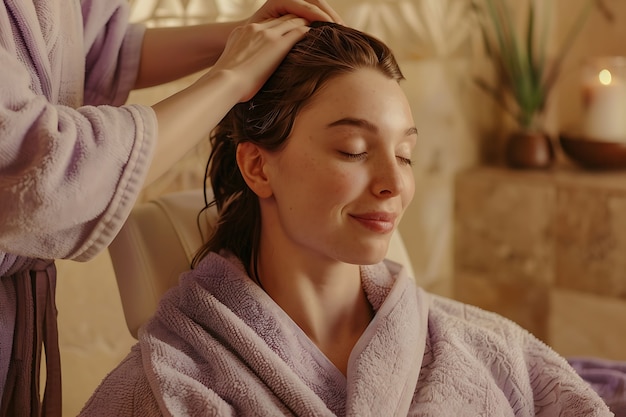 Free Photo person enjoying a scalp massage at spa