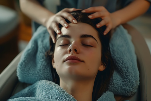 Free photo person enjoying a scalp massage at spa