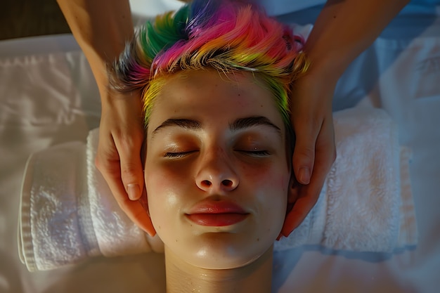 Free photo person enjoying a scalp massage at spa