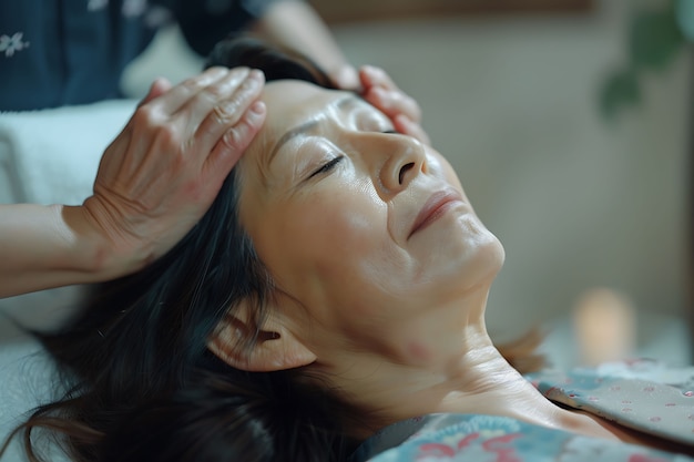 Free photo person enjoying a scalp massage at spa