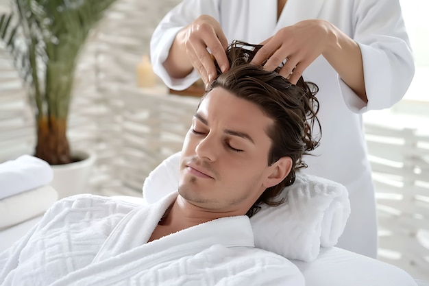 Person enjoying a scalp massage at spa