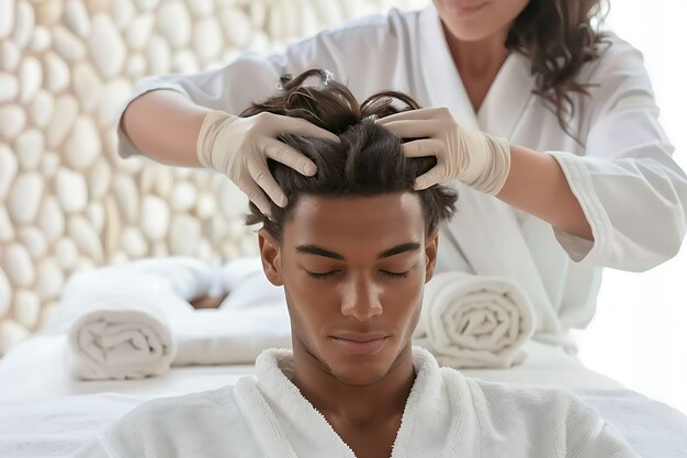 Person enjoying a scalp massage at spa