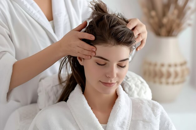 Person enjoying a scalp massage at spa