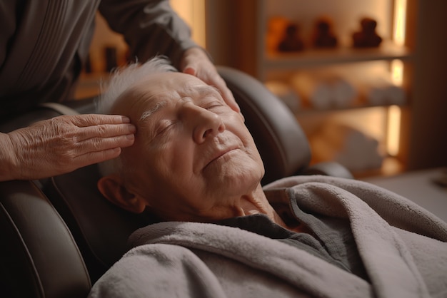 Person enjoying a scalp massage at spa