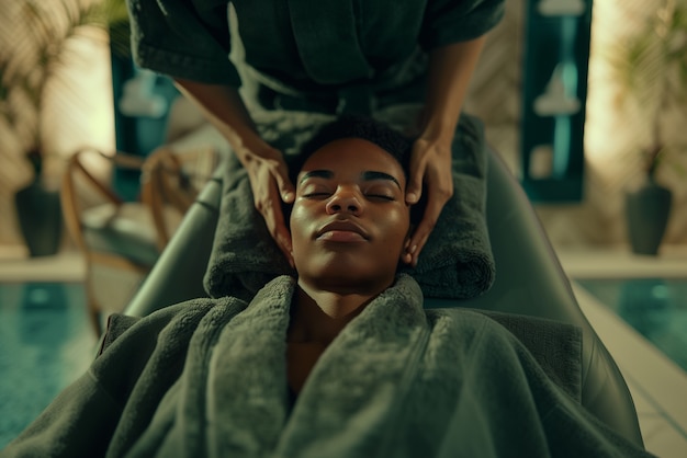 Person enjoying a scalp massage at spa