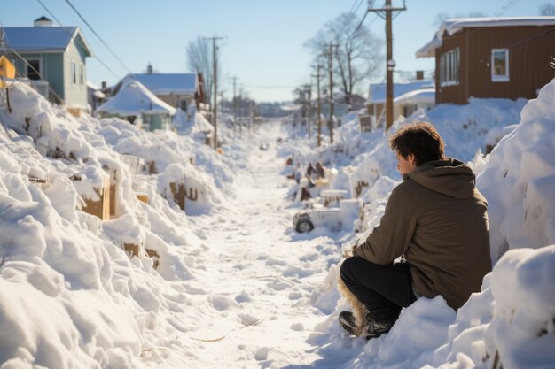 Person in extreme snow and winter weather