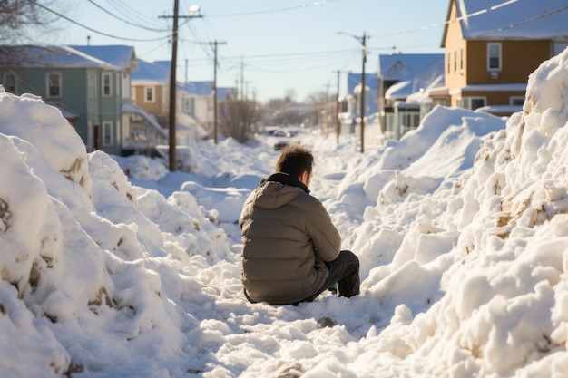 Person in extreme snow and winter weather