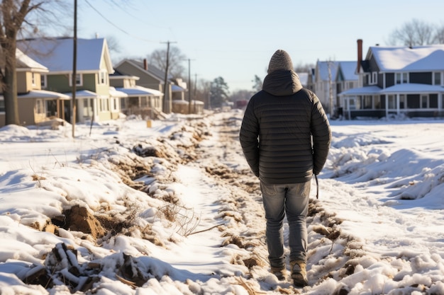 Person in extreme snow and winter weather