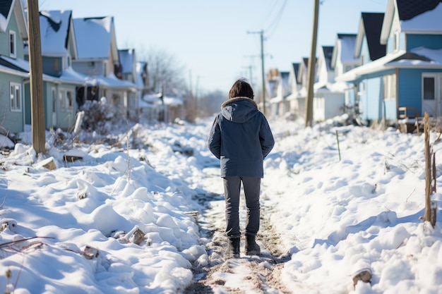 Person in extreme snow and winter weather