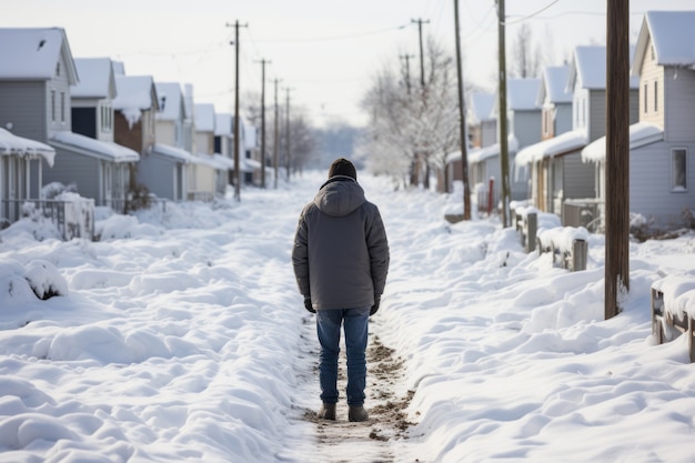 Person in extreme snow and winter weather