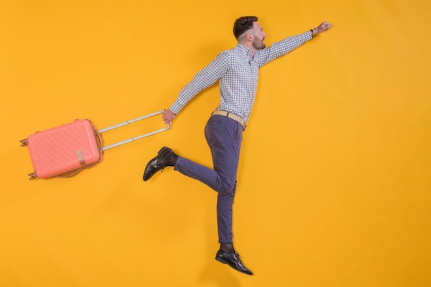 Free photo person flying with a trolley