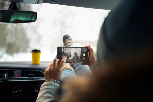 Person having fun in the car