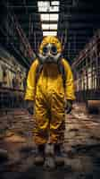 Free photo person in hazmat and mask inside a nuclear power plant