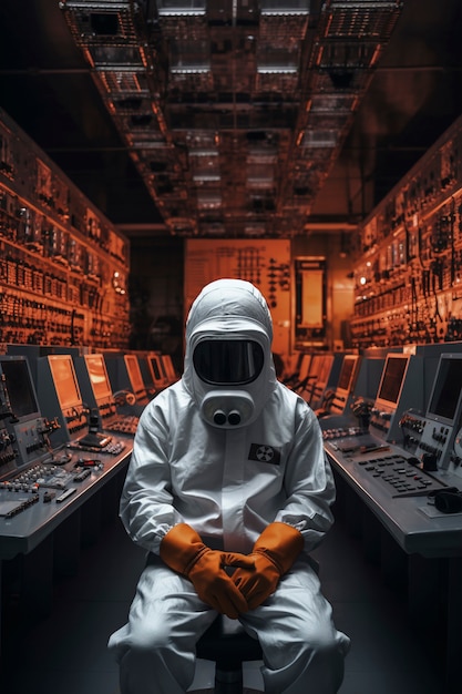 Free photo person in hazmat suit working at a nuclear power plant