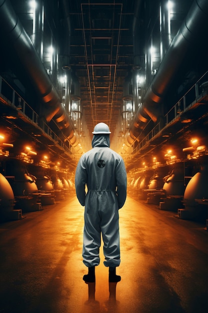 Free photo person in hazmat suit working at a nuclear power plant