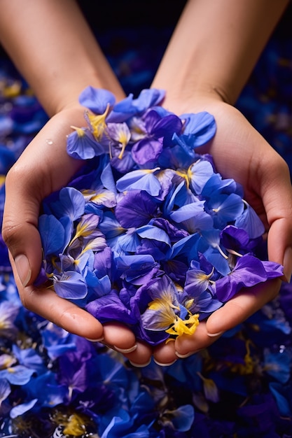 Free photo person holding rose petals in hands