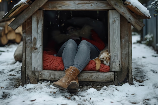 Free photo person inside of the dog house