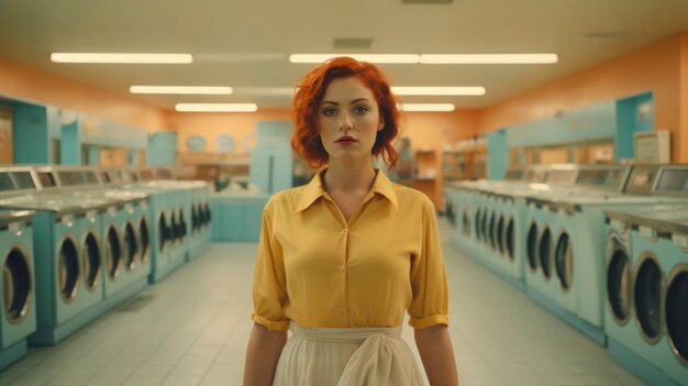 Person inside a laundromat with washing machines