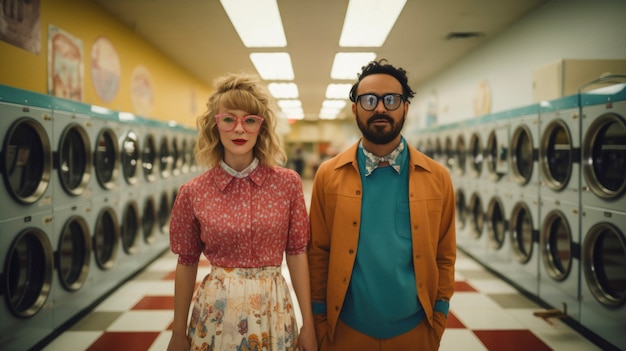 Person inside a laundromat with washing machines