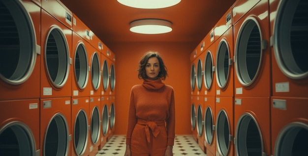 Person inside a laundromat with washing machines