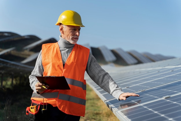 Person near alternative energy plant