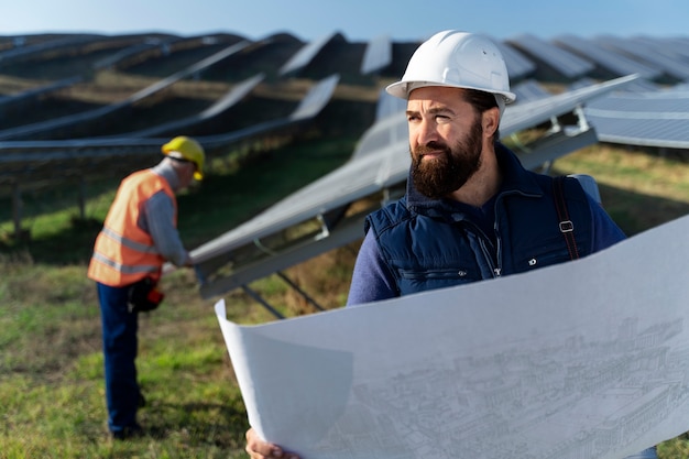 Person near alternative energy plant