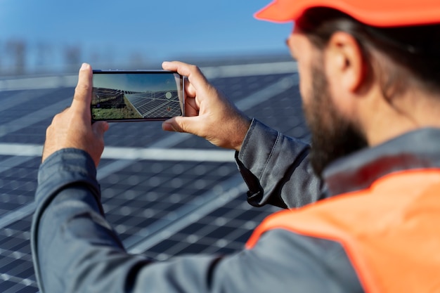 Free Photo person near alternative energy plant