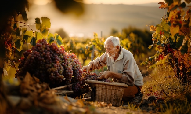 Free Photo person picking grapes and spending time in the vineyard