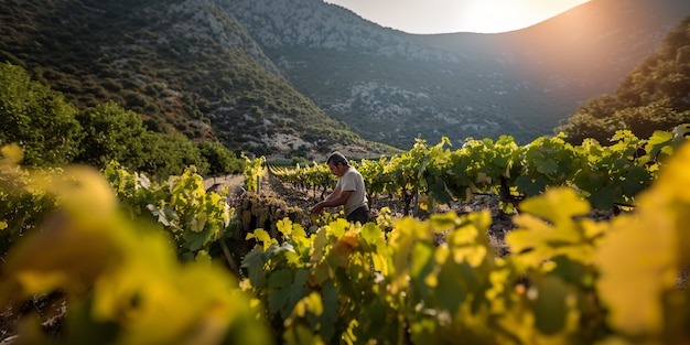 Free photo person picking grapes and spending time in the vineyard