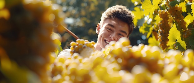 Free photo person picking grapes and spending time in the vineyard