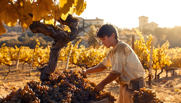 Free photo person picking grapes and spending time in the vineyard