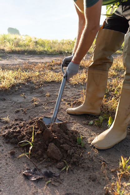 Free photo person planting tree on the countryside