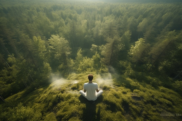 Free photo person practicing yoga meditation outdoors in nature